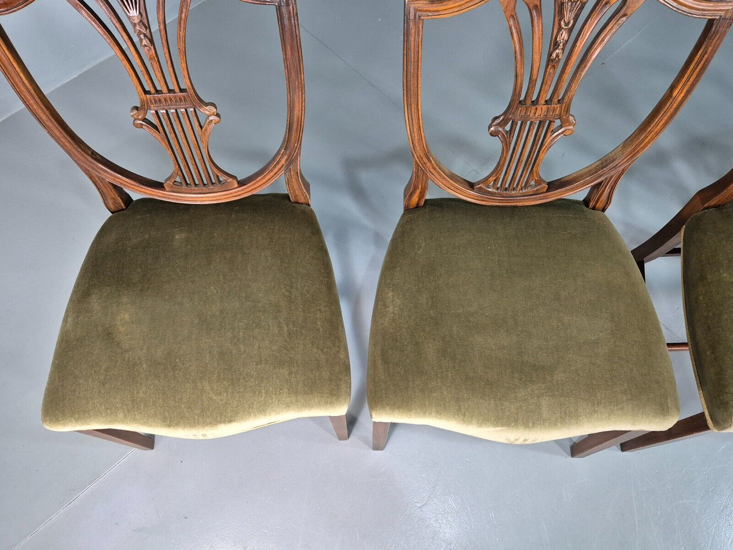 Vintage Dining Chairs Green Velour Wheatsheaf Back Mahogany Antique EB7599 MDIN