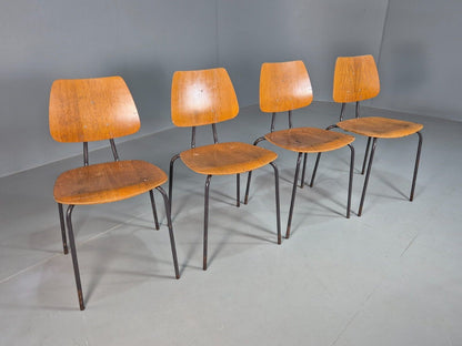 4 Vintage Danish Stacking Chairs Oak Plywood Steel Frame 1960s Retro EB8381 MSTA