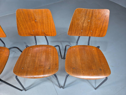 4 Vintage Danish Stacking Chairs Teak Plywood Steel Frame 1960 Retro EB8366 MSTA