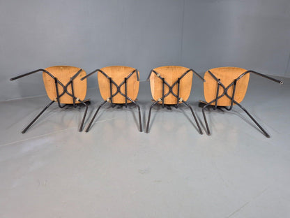 4 Vintage Danish Stacking Chairs Teak Plywood Steel Frame 1960 Retro EB8376 MSTA