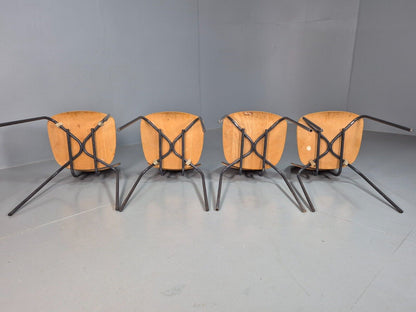 4 Vintage Danish Stacking Chairs Teak Plywood Steel Frame 1960 Retro EB8366 MSTA