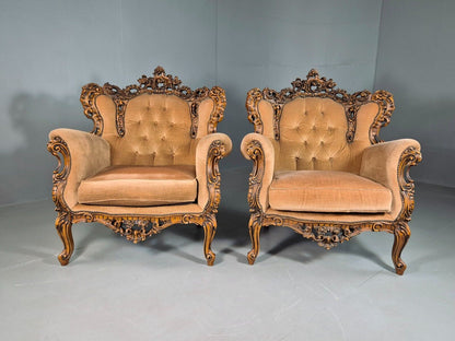 EB7112 2 Vintage French Style Rococo Chairs  Yellow Green 1970s Retro Repo VCAR