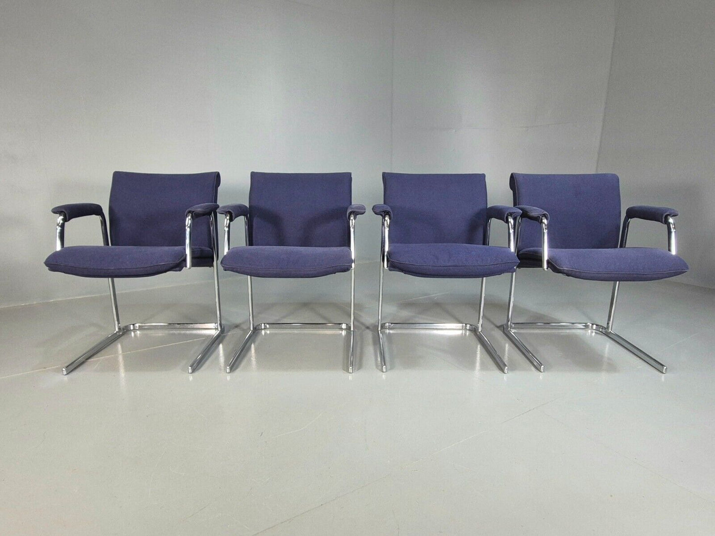 4 Vintage Elbow Chairs Blue Chrome Frame Boss Design 2004 EB7877 MDIN