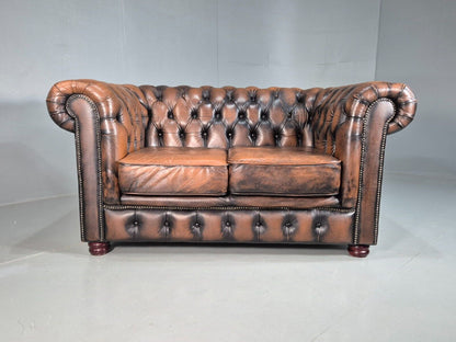 Vintage 2 Seat Chesterfield Sofa Brown Leather 1980s EB8329 VCHE