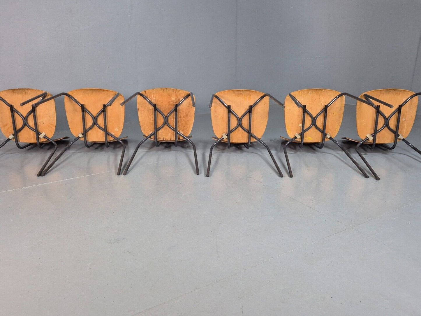 6 Vintage Danish Stacking Chairs Teak Plywood Steel Frame 1960 Retro EB8369 MSTA