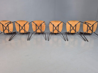 6 Vintage Danish Stacking Chairs Teak Plywood Steel Frame 1960 Retro EB8369 MSTA