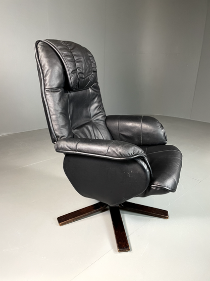 EB6065 Vintage Danish Swivel Chair Recliner Black Vinyl Retro MSWI