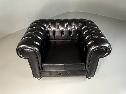 EB6358 Vintage Chesterfield Black Vegan Leather Retro VCHE