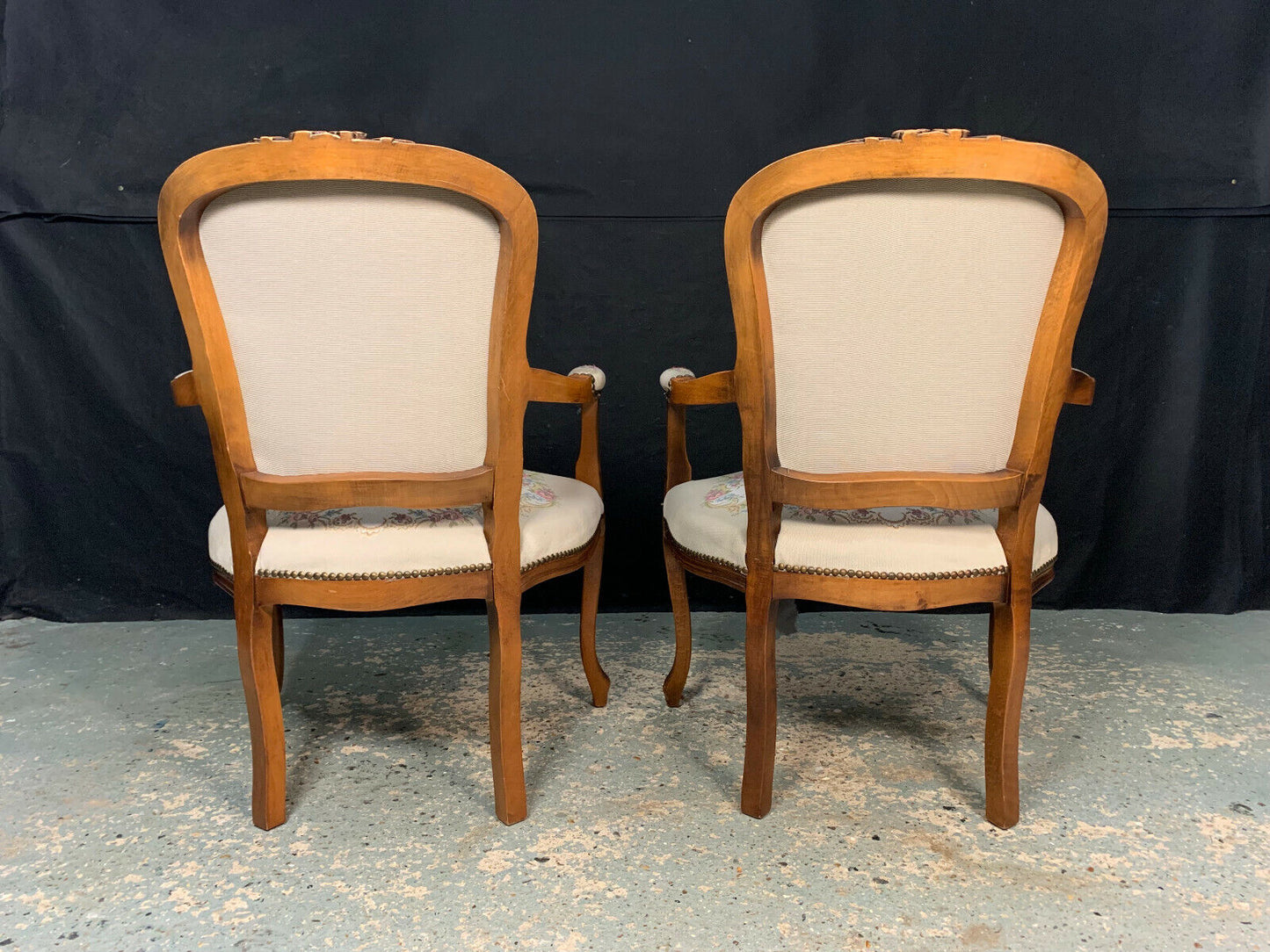 EB1971 2 Danish Beech & Fabric Chairs Vintage Lounge French Antique Style VCAR