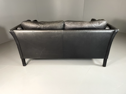 EB5869 Vintage Danish 2 Seat Sofa Grey Black Leather Retro Seating M2SS