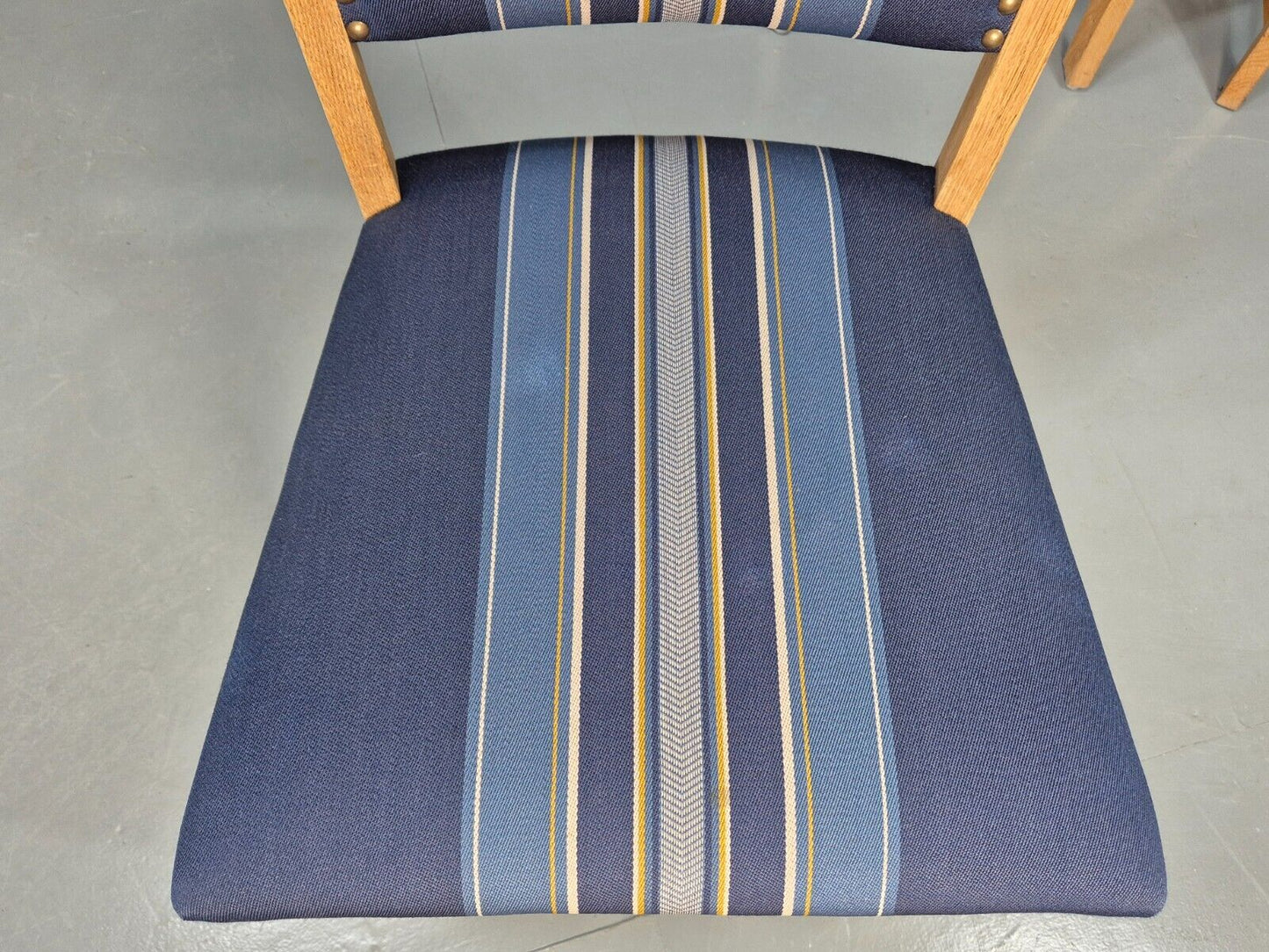 6 Vintage Danish Dining Chairs Blue Wool Oak Kjaernulf Style 1970s EB8300 MDIN