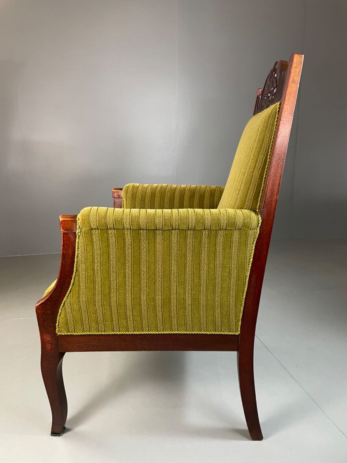 EB4587 Vintage Danish Antique Lounge Chair, Empire, Throne, Mahogany, Green VCAR