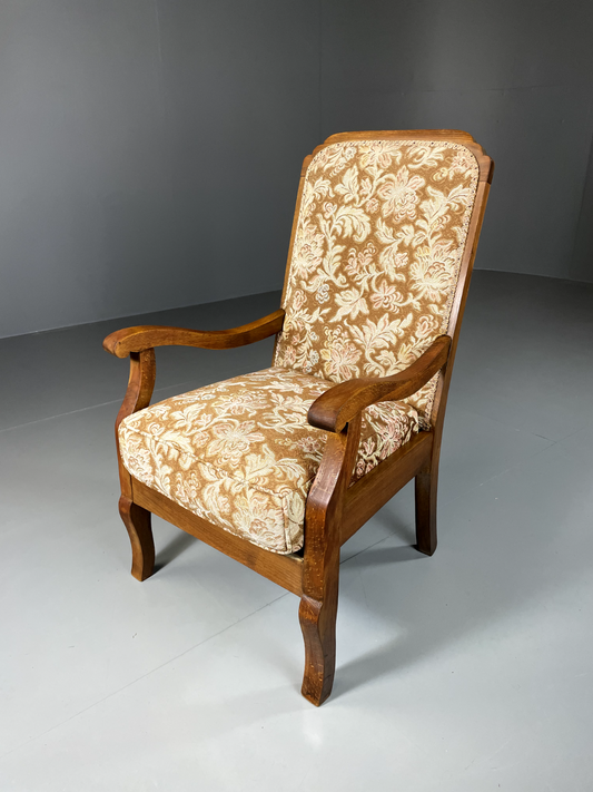 EB5675 Danish Vintage Beech Framed Open Armchair With Floral Seat, Retro VCLO