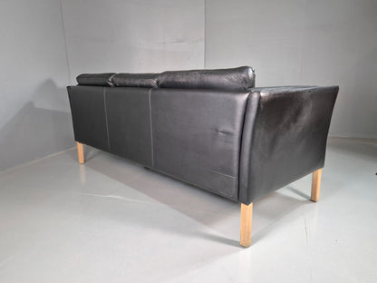 EB7578 Vintage Danish 3 Seat Sofa Black Leather Retro MCM  M3SS