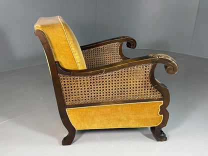 EB6768 Vintage Danish Lounge Chair Gold Velour Bergere Beech Antique 1920s VCLO