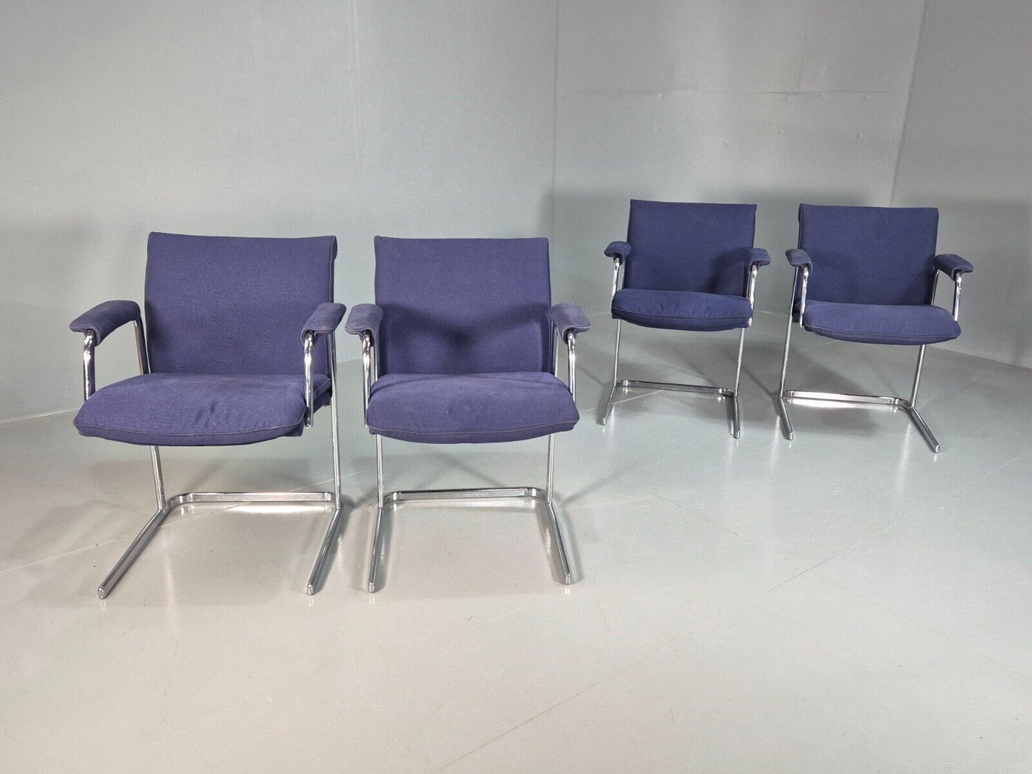 4 Vintage Elbow Chairs Blue Chrome Frame Boss Design 2004 EB7877 MDIN