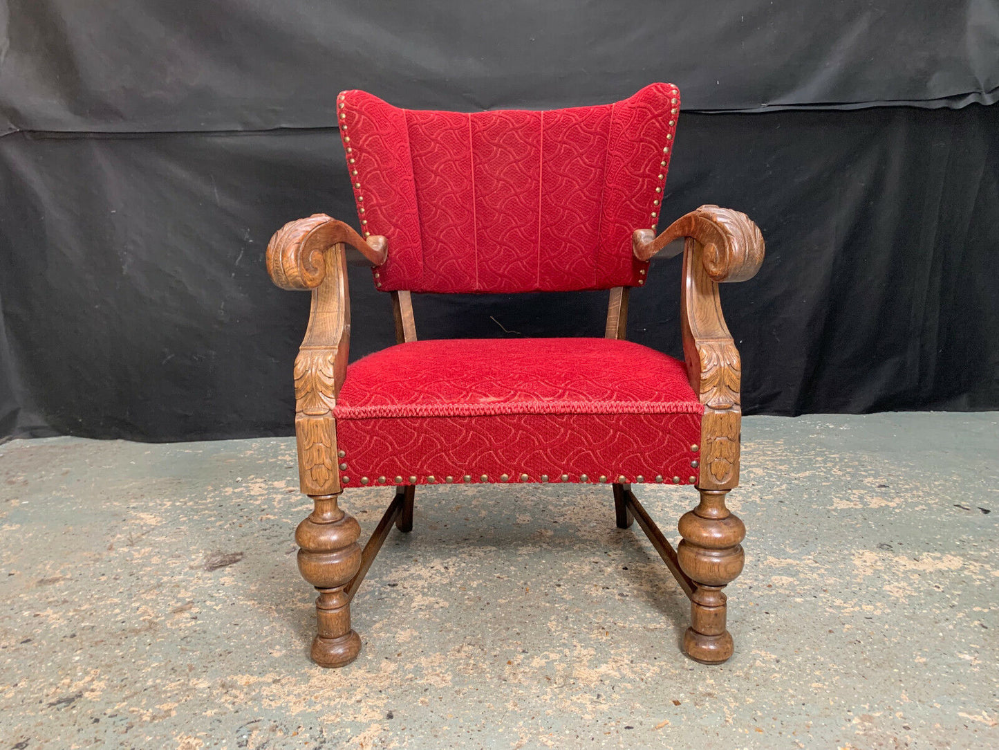 EB2043 Danish Oak & Fabric Winged Back Arm Chair Vintage Antique Lounge VCAR