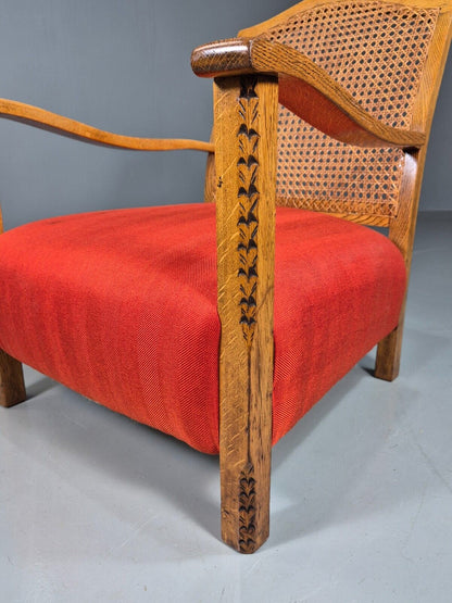 Vintage Lounge Chair Red Upholstery Bergere Back Edwardian Antique EB7825 VBER