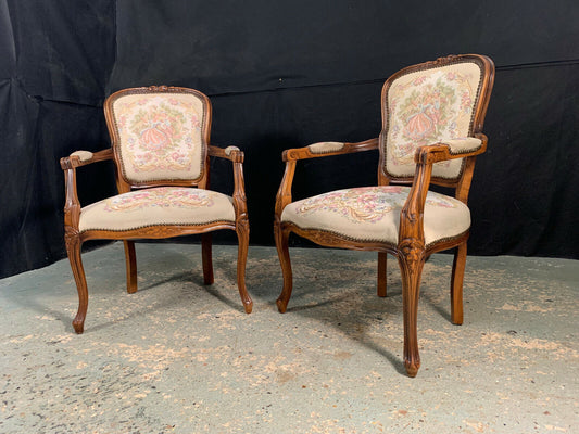 EB1971 2 Danish Beech & Fabric Chairs Vintage Lounge French Antique Style VCAR