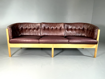 EB6086 Vintage Danish Three Seat Sofa, Leather, Stickback, Jeki, Retro MCM M3SS