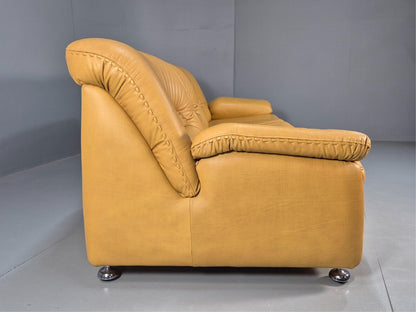 Vintage De Sede Style 3 Seat Sofa Mustard Leather Retro 1970 MCM EB8426 M3SS