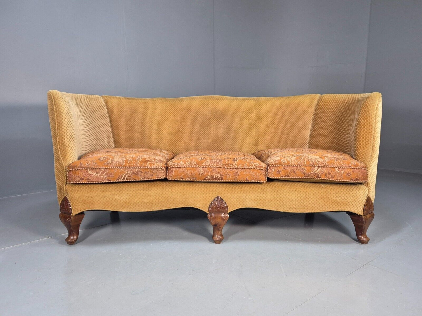 Vintage Danish Banana Sofa Gold Velour Carved Legs 1920s Antique Eb8055 V3SS