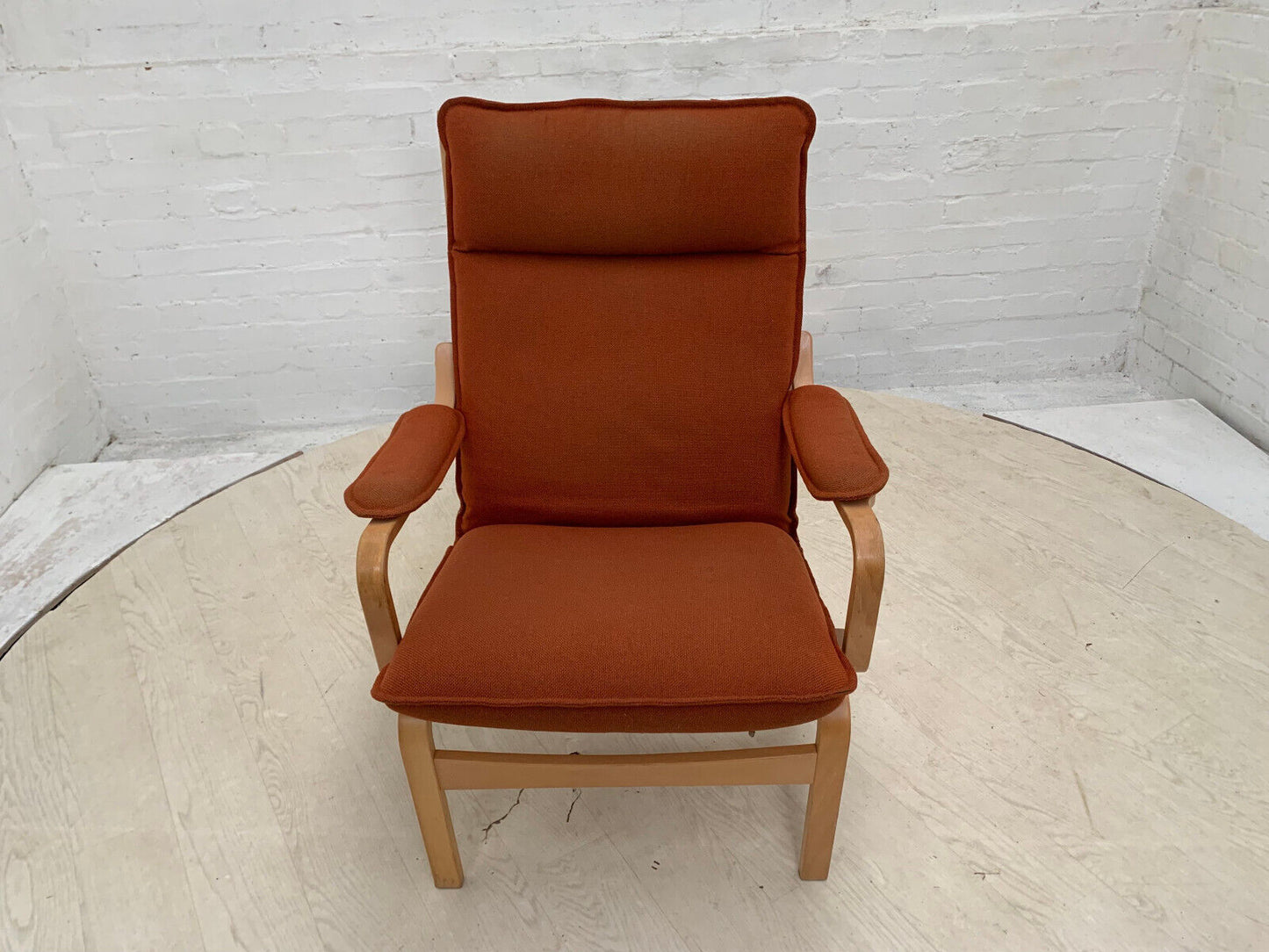 EB3659 Danish Skippers Beech Lounge Chair with Orange Wool Cushion Retro MBEN