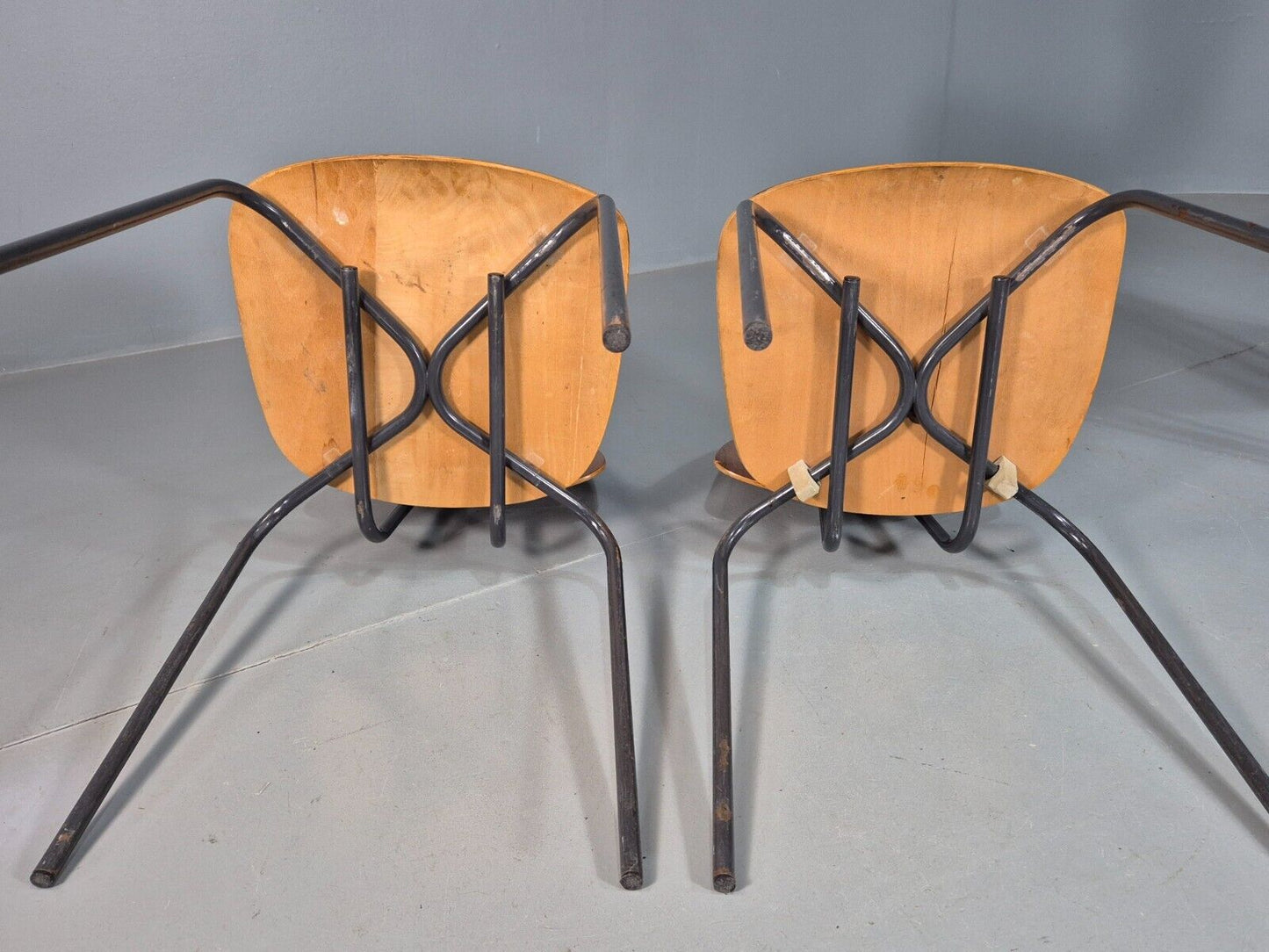 6 Vintage Danish Stacking Chairs Teak Plywood Steel Frame 1960 Retro EB8378 MSTA