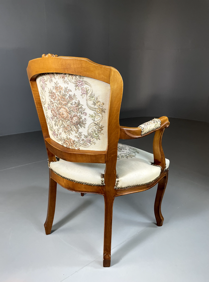 EB5580 Vintage Danish Louis Style Fauteuil Chair, Embroidered Upholstery, VCLO