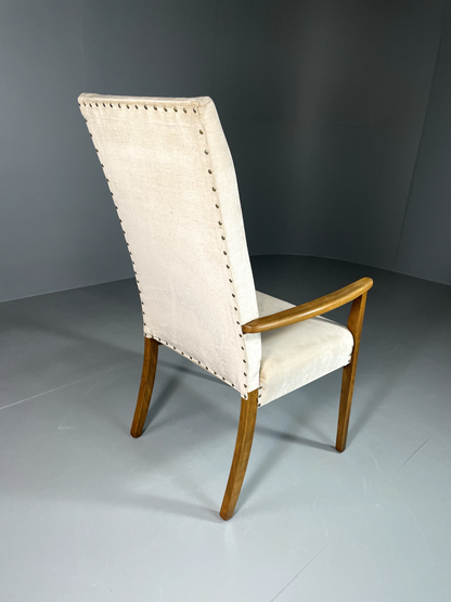 EB6009 Vintage Danish Highback Armchair Cream Velour Studded Seating VCLO