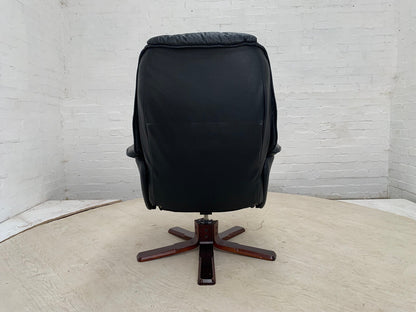 EB3192 Black Leather & Vinyl Reclining Swivel Chair with Splayed Beech Base MSWI