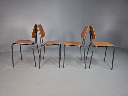 4 Vintage Danish Stacking Chairs Teak Plywood Steel Frame 1960 Retro EB8368 MSTA