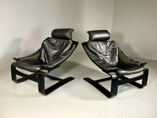 EB5932 Pair Vintage Kroken Chairs, Aki Fribytter for Nelo, Black Leather MBEN