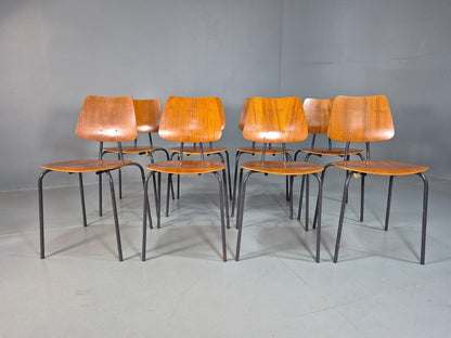 8 Vintage Danish Stacking Chairs Teak Plywood Steel Frame 1960 Retro EB8374 MSTA