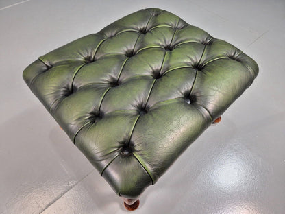 Vintage Footstool Green Leather Chesterfield Style Retro EB7597 MFOO