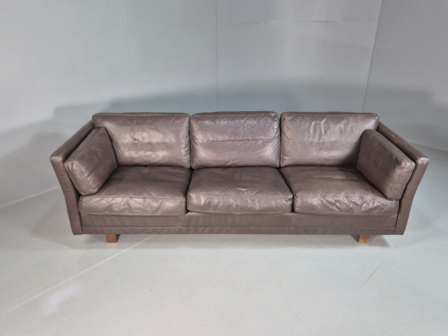 Vintage Danish 3 Seat Sofa Brown Leather Thams 1970s MCM Retro EB7617 M3SS