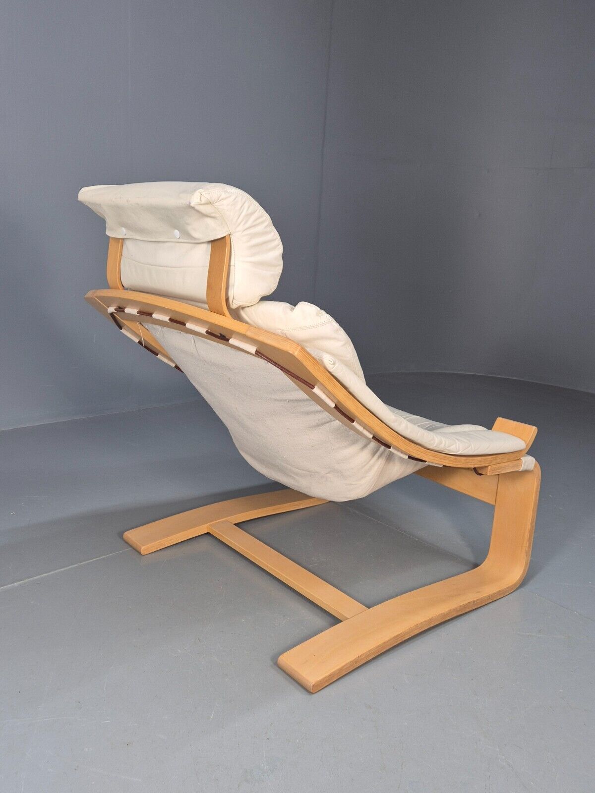 Vintage Swedish Lounge Chair Cream Leather Bentwood Krokken 1970 MCM EB8510 MBEN