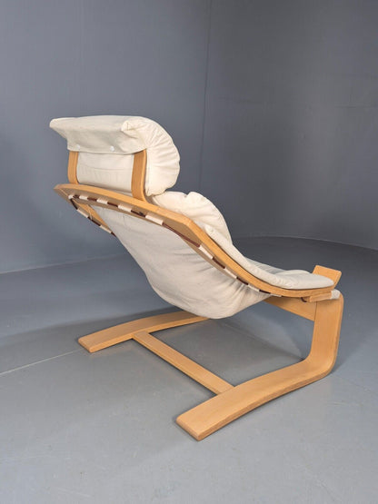 Vintage Swedish Lounge Chair Cream Leather Bentwood Krokken 1970 MCM EB8510 MBEN