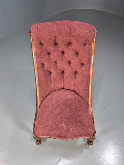 Vintage Nursing Chair Pink Cotton Fruitwood Frame 1800s Antique EB8454 VCLO