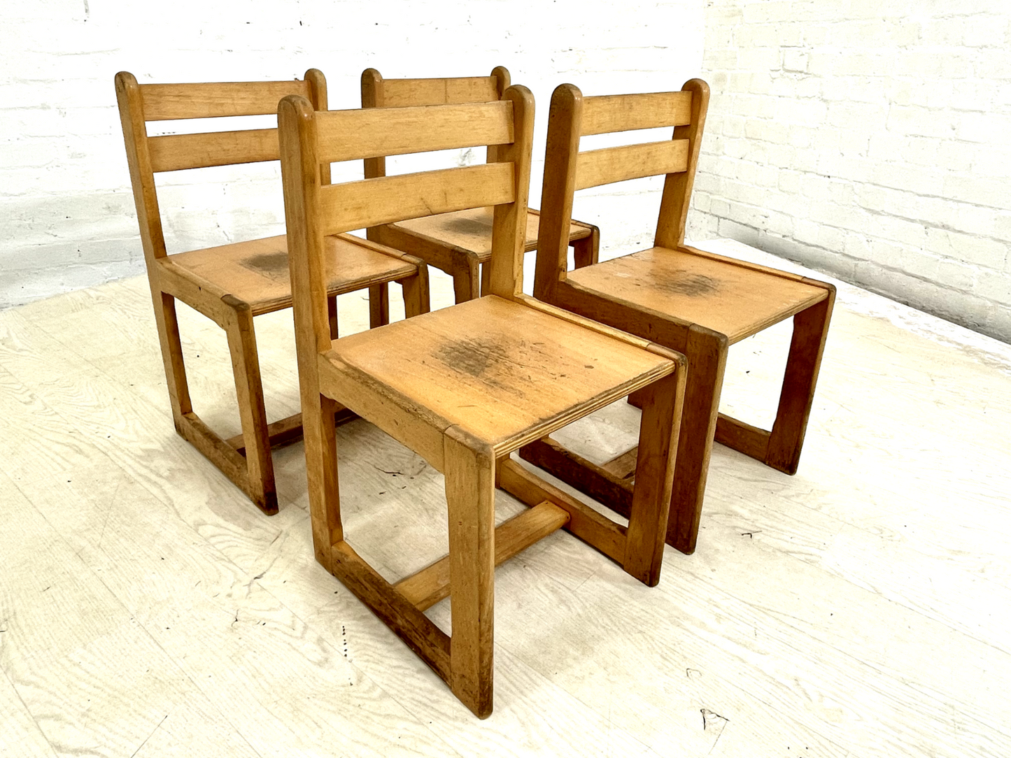 EB4321 Four Danish Children School Chairs, Beech Frame, Vintage. MDIN