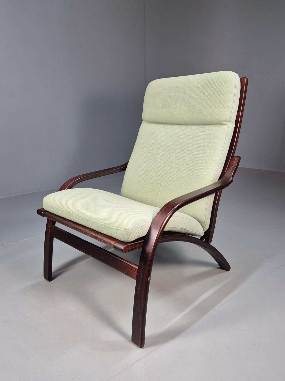 Vintage Danish Lounge Chair Mint Green Wool Bentwood Stouby 1980s EB8535 MBEN