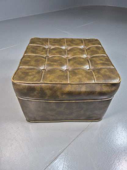 Vintage Footstool Ottoman Pouffe Green Vinyl Chesterfield Retro 1970 EB8225 MFOO