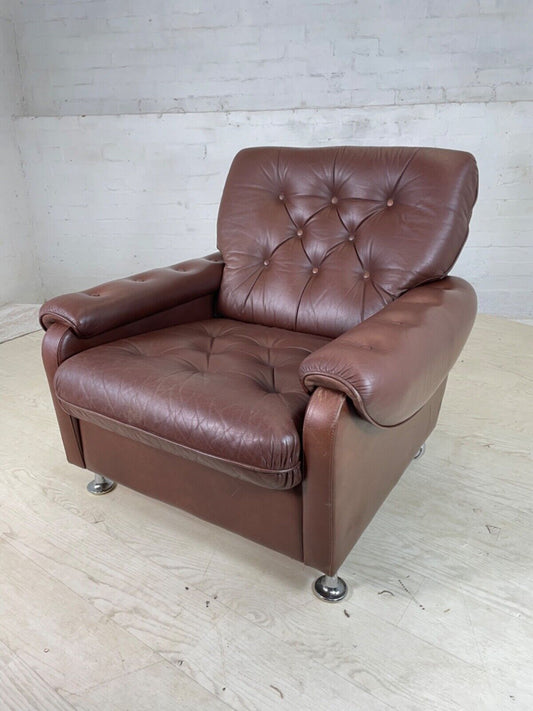 EB4209 Danish Leather Lounge Chair, 1970s Vintage, Retro, MCM, Chrome Legs MNOR