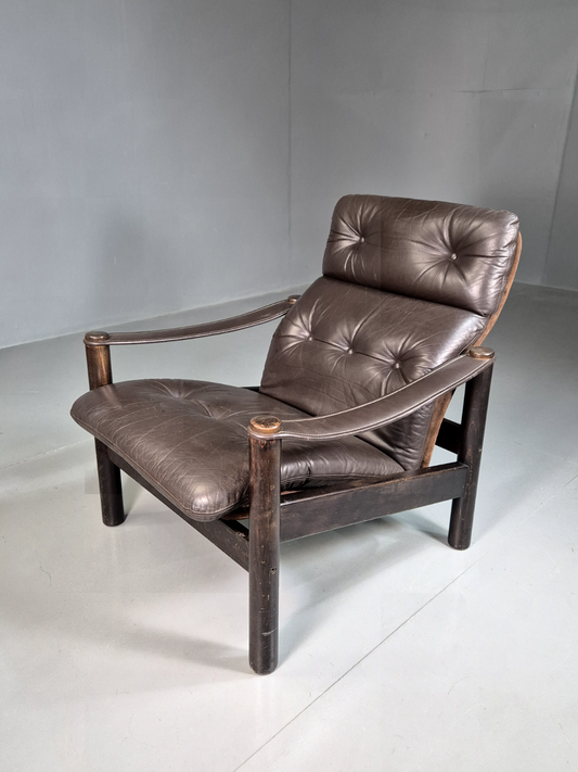 EB7215 Vintage Danish Lounge Chair Brown Leather Ebbe Gehl Design Retro MCM MNOR