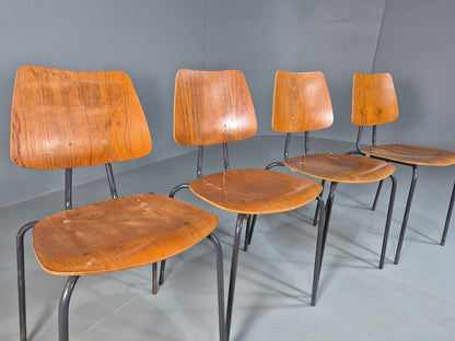 4 Vintage Danish Stacking Chairs Teak Plywood Steel Frame 1960 Retro EB8365 MSTA