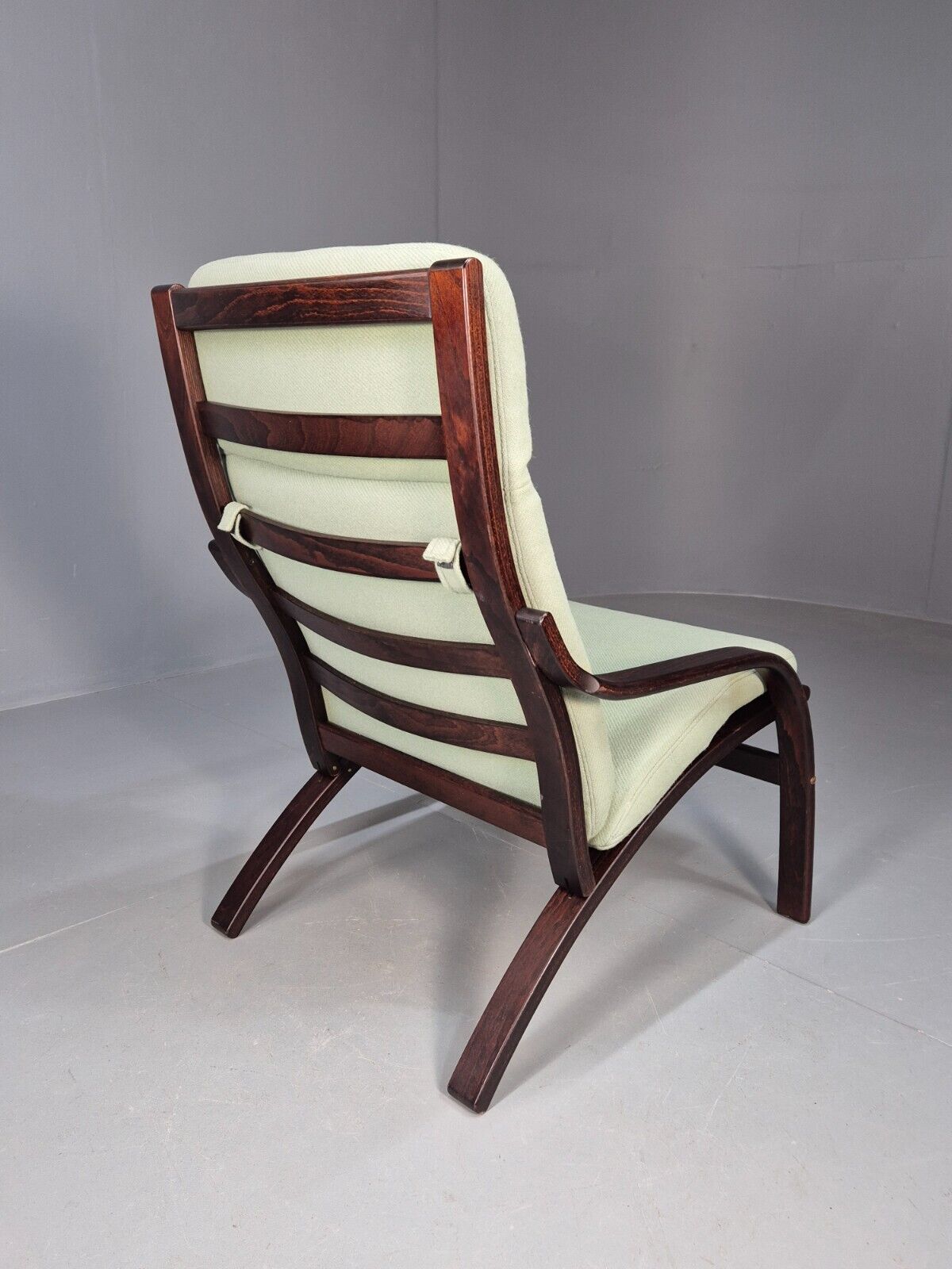 Vintage Danish Lounge Chair Mint Green Wool Bentwood Stouby 1980s EB8535 MBEN