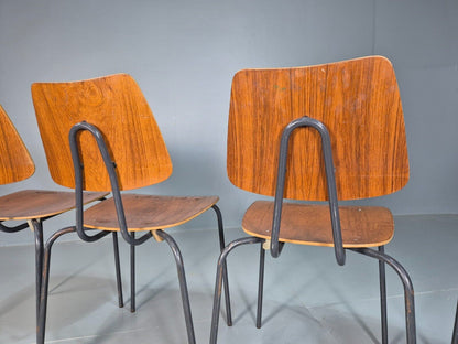 4 Vintage Danish Stacking Chairs Teak Plywood Steel Frame 1960 Retro EB8368 MSTA