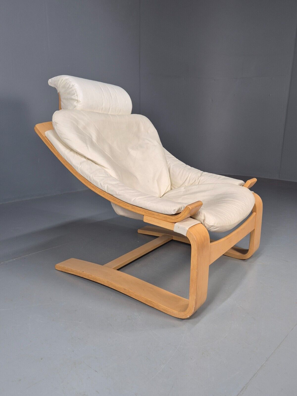 Vintage Swedish Lounge Chair Cream Leather Bentwood Krokken 1970s EB8750 MBEN