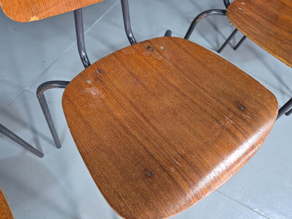 6 Vintage Danish Stacking Chairs Teak Plywood Steel Frame 1960 Retro EB8375 MSTA