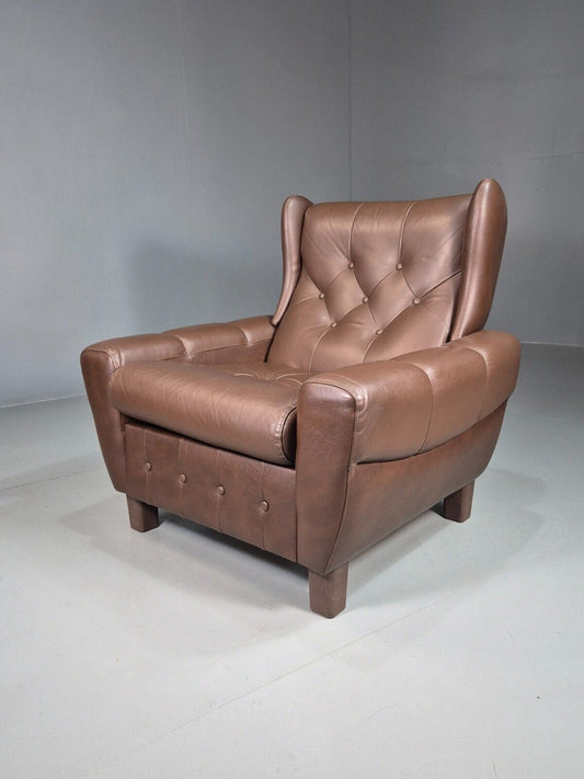 Vintage Danish Lounge Chair Brown LeatherWingback 1970s Retro MCM EB7815 MNOR